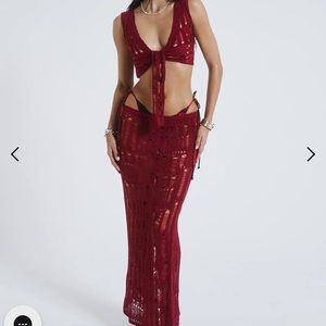 Odette laddered wrap knit top and skirt set